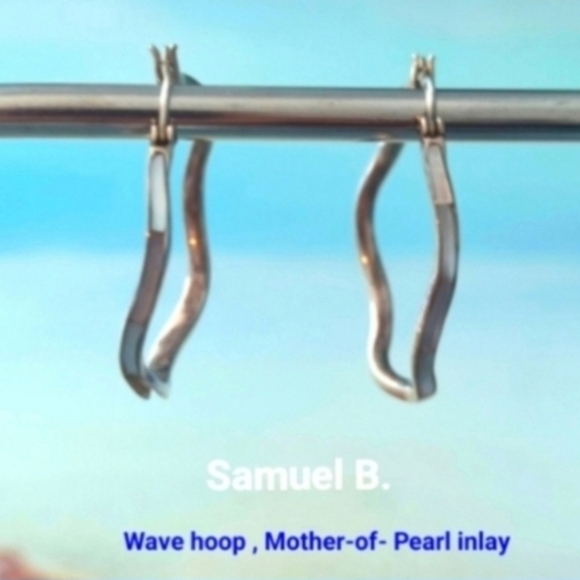 Samuel B. Jewelry - 👋 FINAL MARKDOWN CLOSET CLOSING amuel B. Silver Wave Hoop Earrings Pearl Inlay